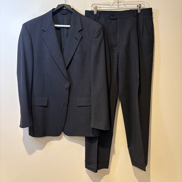 Vtg Hart Schaffner Marx Mens‎ Dark Plaid Suit Jacket Pants Set Business Career